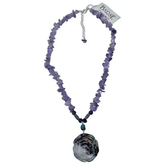 Barse Purple Amethyst Carved Rose Pendant Necklace 19